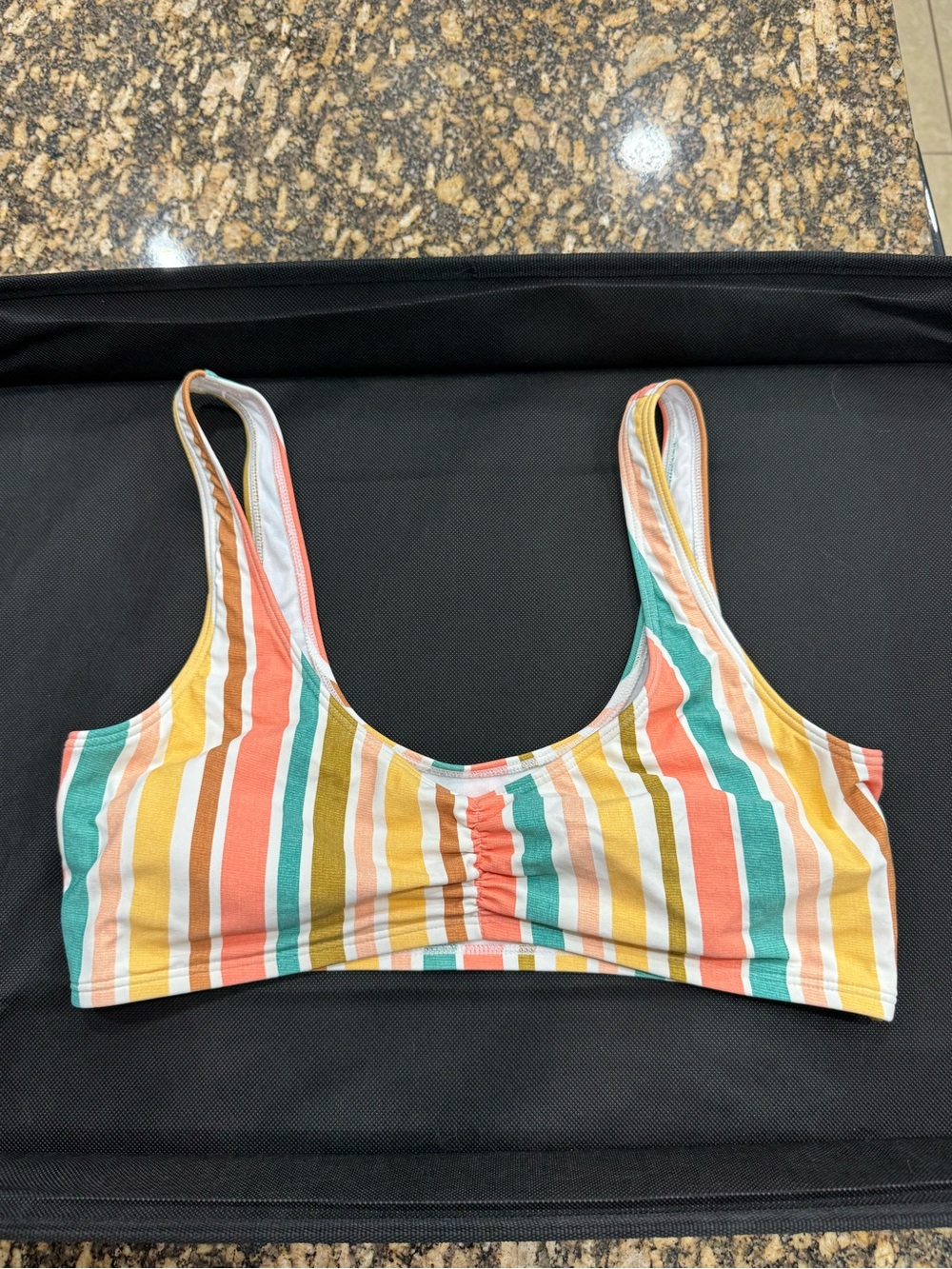 ROXY Striped Multicolor Scoop Neck Bralette Bikini Top L